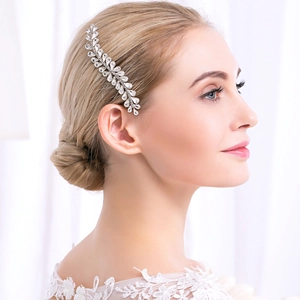 Vintage Silver Rhinestone Bridal Hair Comb Elegant Leaf Wave Handmade Wedding Hair Accessories For Women Party Ornament