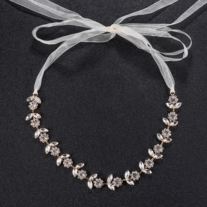 Elegant Bridal Rhinestone Flower Headband Alloy Sunflower Hairband With Ribbon For Wedding Party Banquet Women Jewelry Headpiece