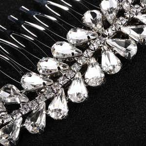 Luxurious silver bridal hair comb with pear-cut rhinestones and crystal accents