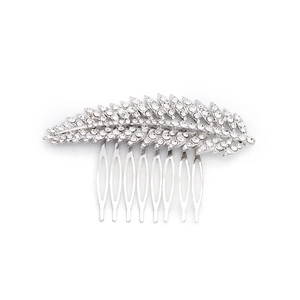 Silver bridal hair comb with rhinestone leaf design for wedding party hairstyles