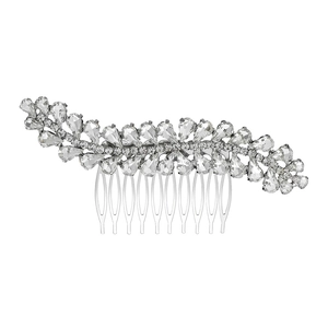 Elegante pettine per capelli da sposa in argento con strass scintillanti a onde