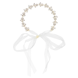 Bandeau de mariée élégant avec strass tournesol étincelants et ruban en organza blanc