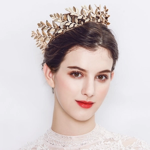 Vintage Gold Alloy Olive Leaf Wedding Crown Stereoscopic Laurel Wreath Tiara Elegant Bridal Headpiece Hair Accessories
