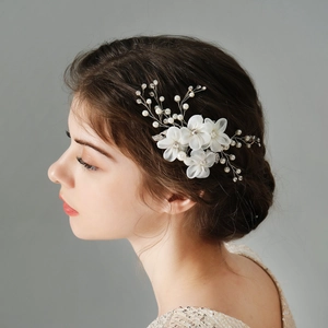 Elegant Bridal Hair Comb Handmade Chiffon Flower Rhinestone Artificial Pearl Hair Accessory For Wedding Party Bridesmaid Headpiece