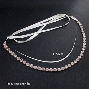 Rose gold bridal rhinestone belt with white ribbon ties, length 52cm and weight 46g