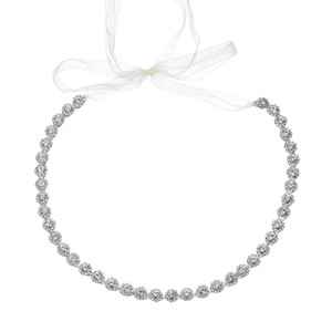 Elegant bridal rhinestone belt with sparkling crystals and a white organza ribbon tie
