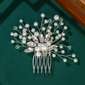 Eleganter Handgefertigter Künstliche Perlen Kristall Hochzeit Haarkamm Für Damen Silber Legierung Strass Braut Kopfschmuck Haar Accessoires