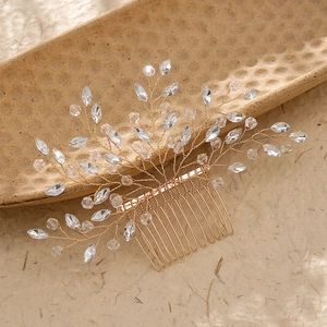 Peigne à Cheveux de Mariée en Alliage de Strass Fait Main de Luxe Branche de Feuille Florale Élégante Bijoux de Mariage pour Femmes