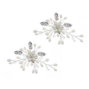 Eleganti clip per scarpe con perle e strass dal design floreale e filo d'argento avvolto