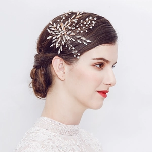 Bruids Blad Strass Haarclip Goud Legering Bloemen Haaraccessoires Voor Bruiloft Banket Feest Vrouwen Sieraden
