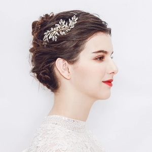 Peigne à Cheveux de Mariée Or Alliage Strass Künstliche Perle Imitation Feuille Design Accessoires de Mariage Femme Bijoux