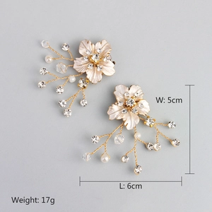 Elegante goldene Braut-Schuhclips mit Blumen, Perlen und Kristallen, Maß 6x5 cm