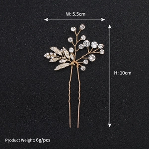 Détail d'épingle à cheveux mariée avec feuilles dorées artisanales et dimensions