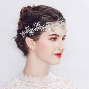 Elegante cerchietto da sposa argento con perle e strass per acconciature da matrimonio