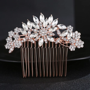 Vintage Floral Rhinestone Bridal Hair Comb Rose Gold Alloy Flower Hairpin Wedding Party Photography Accessories For Women
