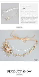 Detail of handcrafted bridal headband with sparkling rhinestones and white pearls