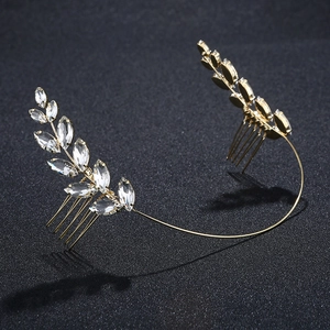 Elegant gold bridal headpiece with crystal olive leaf hair combs for wedding hairstyles