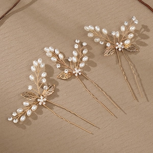 Lot de pics à cheveux de mariée élégants avec perles et strass au design de feuilles