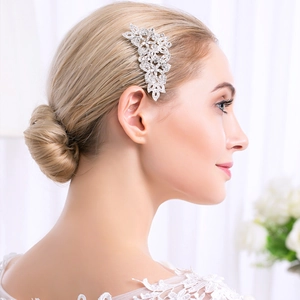 Peigne à Cheveux de Mariée Élégant en Alliage avec Strass Design Fleur Feuille Cristal Accessoires de Cheveux pour Femmes