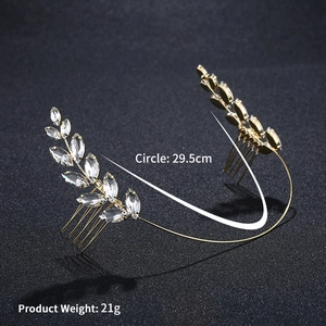 Golden olive leaf bridal tiara with rhinestones and side combs for wedding styling