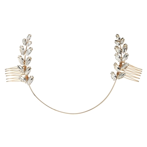 Golden olive leaf bridal hair comb with marquise cut crystal rhinestones for weddings