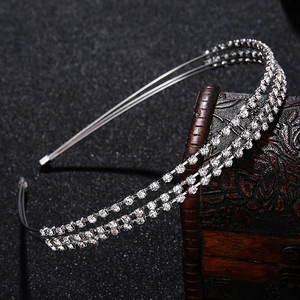Three-layer silver metal headband with sparkling white rhinestones for birthday party