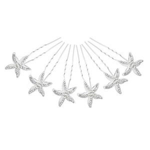 Détail de lot de 6 épingles à cheveux de mariée étoile de mer argentées avec cristaux