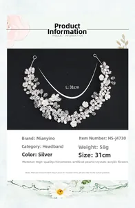 Detailed view of silver bridal headband featuring rhinestones, pearls, and crystal flowers