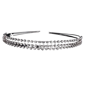 Three-layer silver metal headband with shimmering rhinestones for women's party wear