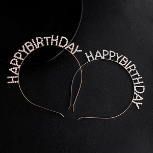 Serre-têtes Happy Birthday étincelants en strass et or rose pour fête d'enfants