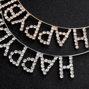Serre-têtes Happy Birthday dorés et argentés avec strass pour fêtes d'anniversaire filles
