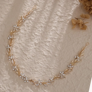 Retro Alloy Floral Leaf Bridal Hair Vine With Faux Artificial Pearl Rhinestones Elegant Wedding Headband For Women Party Jewelry