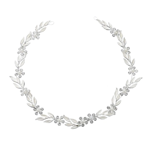 Silver leaf and flower bridal headband with white pearls and sparkling rhinestones