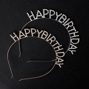 Serre-têtes HAPPY BIRTHDAY en or et argent avec strass pour fête d'anniversaire