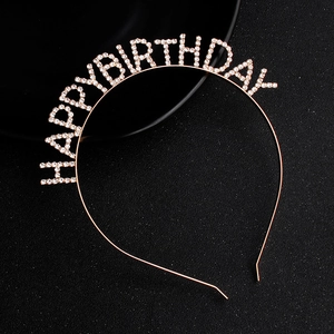 Serre-tête HAPPY BIRTHDAY en or rose avec strass pour fêtes d'anniversaire