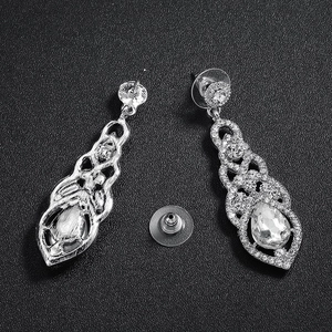 Classic silver-tone drop earrings with sparkling rhinestones and pear-cut stones for weddings