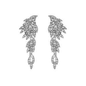 Elegant silver angel wing drop earrings with sparkling rhinestones for bridal party