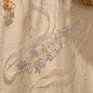 Serre-tête de mariée élégant en cristal avec fil d'argent et rubans de mousseline