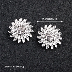 Detailed view of two 3cm rhinestone sunflower accessories with silver-tone metal base