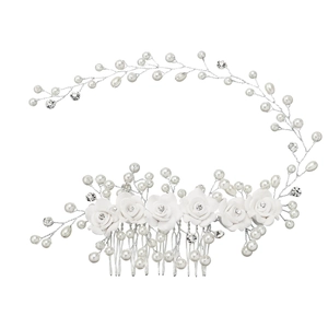 Peigne et vigne de cheveux de mariée avec roses en acrylique, perles et cristaux