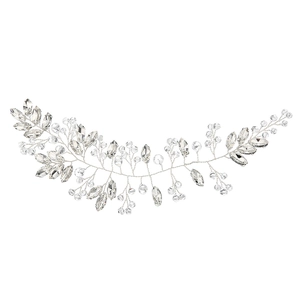 Vigne de cheveux de mariée exquise avec fil d'argent et cristaux en marquise transparents