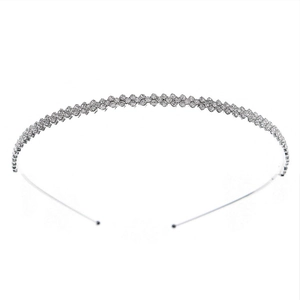 Minimalist silver rhinestone headband featuring dual rows of sparkling crystals on a metal band