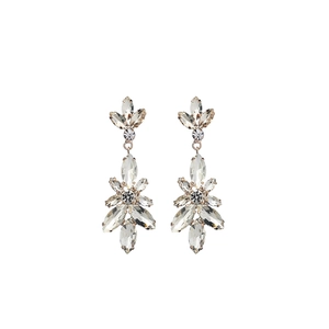 Elegant gold drop earrings with marquise crystal flower cluster for wedding jewelry