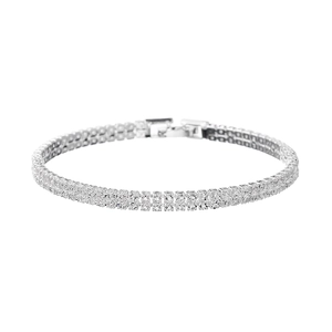 Elegant double-row rhinestone tennis bracelet in silver finish for gala party