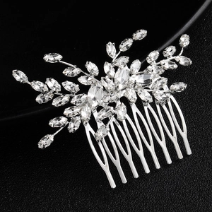 Peigne à Cheveux de Mariée Vintage en Alliage de Strass Argent Cristal Transparent Feuille Florale Mariage Bijoux Femme