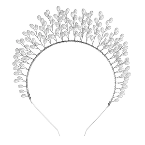 Serre-tête de mariée exagéré avec perles blanches tissées à la main pour le mariage