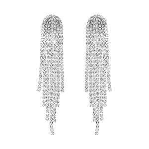 Luxurious long tassel drop earrings with sparkling rhinestones for bridal wedding party