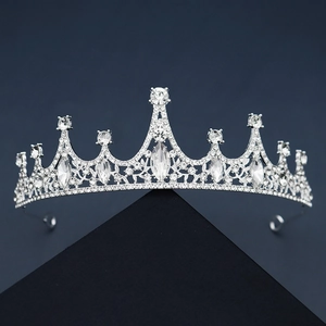 Baroque silver bridal crown with sparkling rhinestones for wedding and evening hairstyles