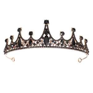 Vintage Baroque crown with black crystals and antique gold alloy for bridal hair styling