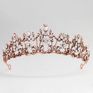 Vintage bridal flower tiara in rose gold alloy with sparkling rhinestones decoration